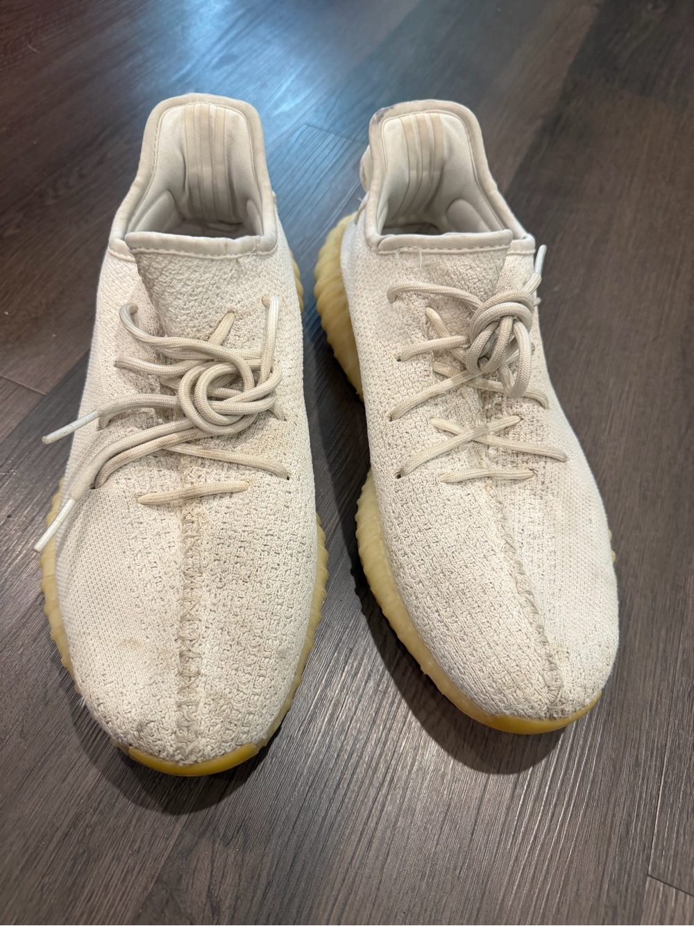 Yeezy Cream Knit Sneaker with Yellowed Gum Sole